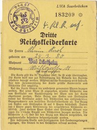 Dritte Reichskleiderkarte Dezember 1942 für Karl Klein