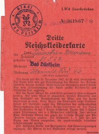 Dritte Reichskleiderkarte Dezember 1942 Zumstein Marianne