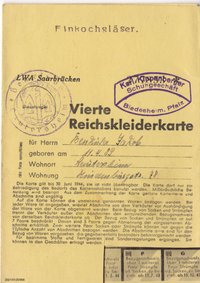 Vierte Reichskleiderkarte Juni 1944 für Jakob Benkula
