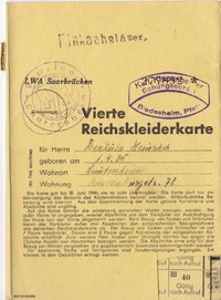 Vierte Reichskleiderkarte Juni 1944 für Heinrich Benkula