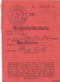 Reichskleiderkarte Oktober 1940 für Zumstein Marianne