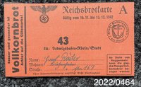Reichsbrotkarte A Nr. 43 Hans Räder