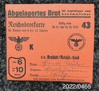 Reichsbrotkarte Kinder Nr. 43 Hans Räder