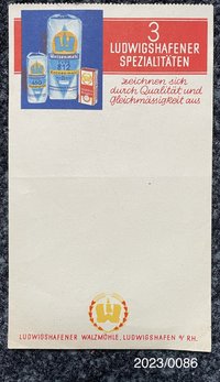 Notizzettel "Ludwigshafener Spezialitäten" mit handschriftlicher Addition 1941