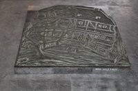 Linolschnitt mit Darstellung des Schulgebäudes im Freilichtmuseum