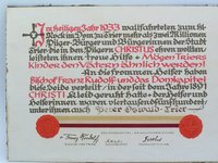 Dankurkunde mit Seide vom hl. Rock an die Helfer der Ausstellung 1933 im Dom zu Trier