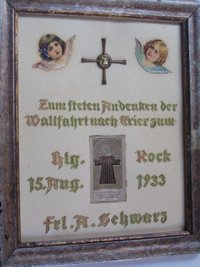 Selbst gestaltetes Andenkenbild an die Wallfahrt zum heiligen Rock 1933 nach Trier