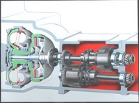 Entwurfszeichnung von Kupplung und Zwischengetriebe einer Baumaschine