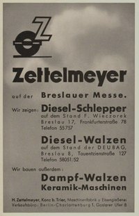 Werbeblatt der Firma Zettelmeyer für Breslauer Messe