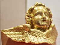 Cherub, vergoldeter Engelskopf mit angesetzten Flügeln
