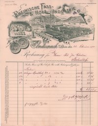 Lieferantenrechnung für für Lager Spaltholz von der Rheinischen Fass- und Holzindustrie in Andernach vom 16.10.1902