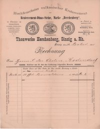 Rechnung der Thonwerke Herschenberg, Sinzig vom 26. November 1898 an Gastwirtschaft Cholin in Bodendorf/Ahr