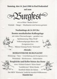 Einladung zum Bad Bodendorfer Burgfest im Jahr 1986