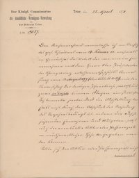 Schreiben des königl. Commissarius f. d. bischöfliche Vermögens-Verwaltung vom 25.4.1878
