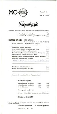 Speisekarte der Tanzbar und HO-Gaststätte "Stadtcafé Aue"