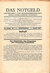 Das Notgeld - Zeitschrift für Münzwissenschaft 13. Jahrgang, Wilhelmshaven 1931
