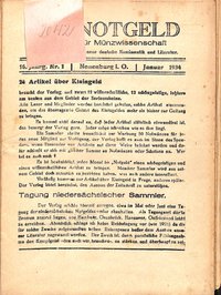 Das Notgeld - Zeitschrift für Münzwissenschaft 16. Jahrgang, Neuenburg am Rhein 1934