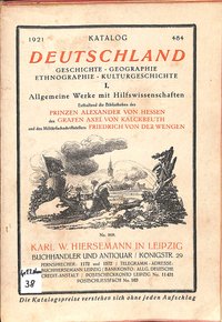 Katalog - Deutschland - Geschichte, Geographie, Ethnographie, Kulturgeschichte I
