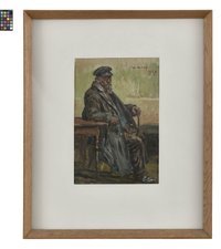 Ölbild: Porträt eines sitzenden alten Mannes