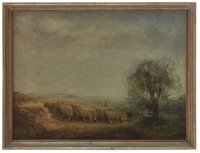 Ölbild: Landschaft mit Schafen
