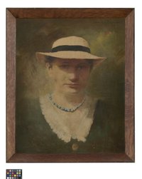 Ölbild: Porträt einer Dame mit Sonnenhut