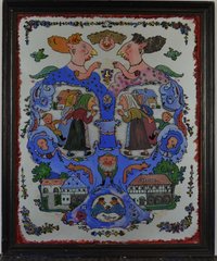 Hinterglasbild "Dorfklatsch-Wappen"