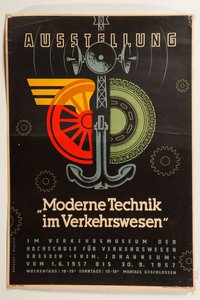 Plakat zur Ausstellung "Moderne Technik im Verkehrswesen" im Verkehrsmuseum Dresden, 1.6 - 30.09.1957