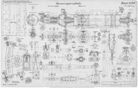 Konstruktionszeichnung Detailzeichnung des Führerhaus, Wasser- und Kohlenkastens der Dampflokomotive Gattung T 14, eine 4/6 gekuppelte Heissdampf-Güterzug-Tenderlokomotive der Preußischen Staatseisenbahnen, 1922