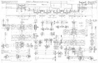 Konstruktionszeichnung Dampflokomotive Gattung T 14 der Preußischen Staatseisenbahnen, Detailzeichnung Hebel- und Federanordnungen, 1922