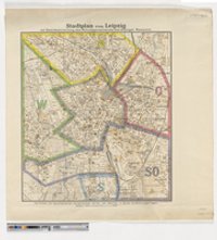 Stadtplan von Leipzig mit Bezirkseinteilung des Wohnungsnachweises des Leipziger Messamts
