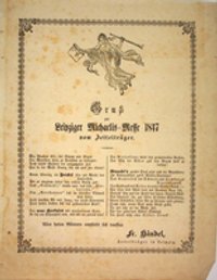 Anschlagzettel: Gruß zur Leipziger Michaelis-Messe 1847 vom Zettelträger.
