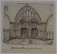 Halberstadt: Westportal am Dom, gezeichnet von Breton, am 4. August 1868