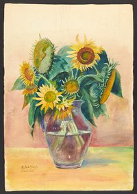 Sonnenblume in bauchiger Glasvase