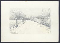Winterliche Straße und Mauer