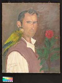 Mann mit Papagei
