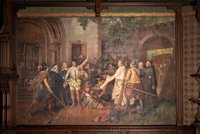 Wandgemälde im Festsaal mit Darstellung einer Beratung des Grafen Botho III.