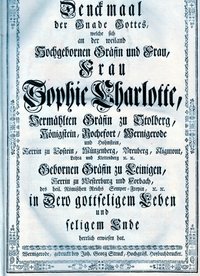 Sammelband mit allen in der Grafschaft Wernigerode gehaltenen Leichenpredigten auf den Tod der Gräfin Sophie Charlotte zu Stolberg-Wernigerode (1695-1762)