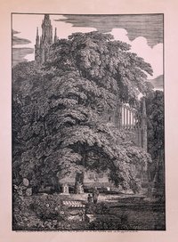 Kirche im gotischen Stil hinter Bäumen (1810) von Karl Friedrich Schinkel
