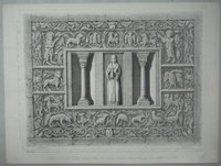 Gernrode: Relief aus der Gero-Kapelle im Inneren der Stiftskirche, 1841 (aus: Brockhaus "Baukunst des Mittelalters")