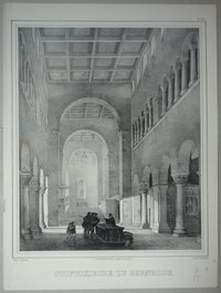 Gernrode: Innenansicht Stiftskirche nach Osten, 1841 (aus: Brockhaus "Baukunst des Mittelalters")