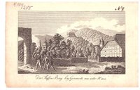Gernrode: Stadttor, im Hintergrund der Stubenberg, um 1810 (Wiederhold: Stammbuchblatt)