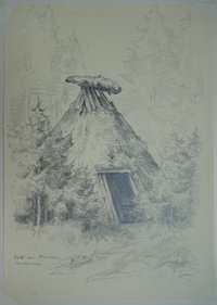 Köhlerhütte am Brocken, von Christian Hallbauer, 1920er Jahre