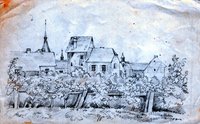Blick vom Stadtrand einer Altstadt in das Stadtinnere (Osterwieck?), um 1865 von Elise Crola