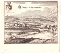 Herrhausen am Harz: Gut und Dorf, 1654 (aus: Merian "Braunschweig")