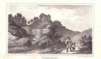 Scharzfeld: Burg Scharzfels aus der Ferne, 1840 (aus: "Thüringen und der Harz")