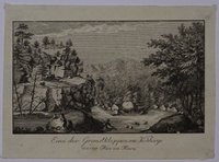 Okertal: Kahbergklippe im Tal, um 1815 (Wiederhold: Stammbuchblatt)