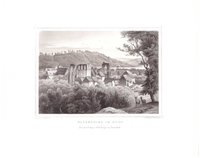 Walkenried: Ort und Klosterruine von Nordosten, 1854 (aus: Lange "Der Harz")