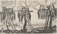 Dem 29. January 1633, seindt bey/ Hesingen, ein stundt von Basel, 48./ bauren wegen einer Auffruhr, an/ drey bäum gehenckt worden.