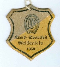 Veranstaltungsabzeichen zum Kreissportfest in Weißenfels 1958
