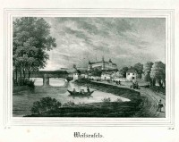 Ansicht von Weißenfels mit Schloss und überdachter Saalebrücke, 1. Hälfte 19. Jahrhundert